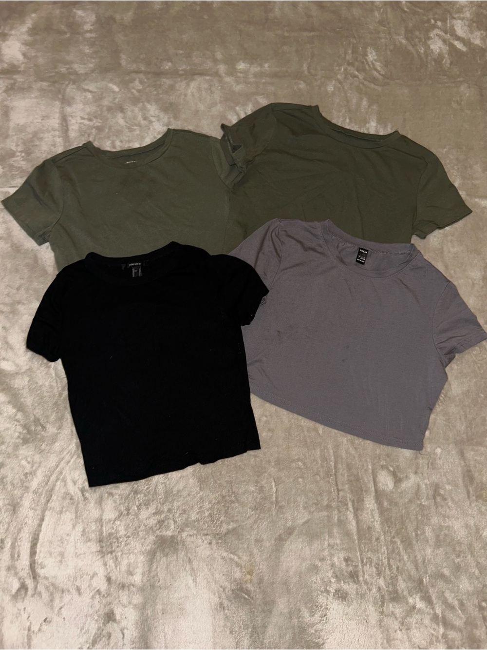 Four Women's Crop Tees - Black, Olive & Gray Forever 21, SHEIN, & More L